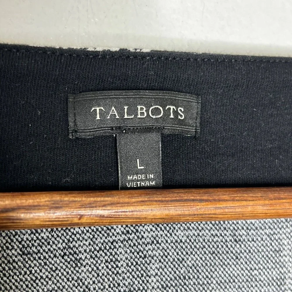 Talbots Sabrina Black Plaid 3/4 Sleeve Round Neck Pullover Sweater Size Large - Picture 4 of 7